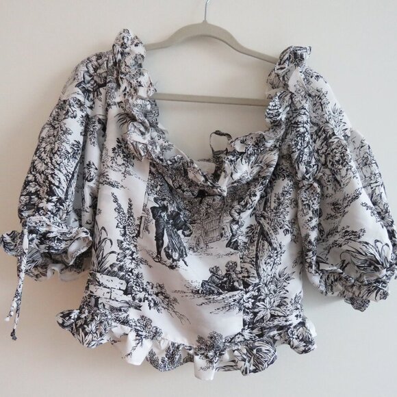 DAKOTA JINX Claudinha Ruffle Blouse in Black Toile Jolie Romantic - Size L - Picture 12 of 15
